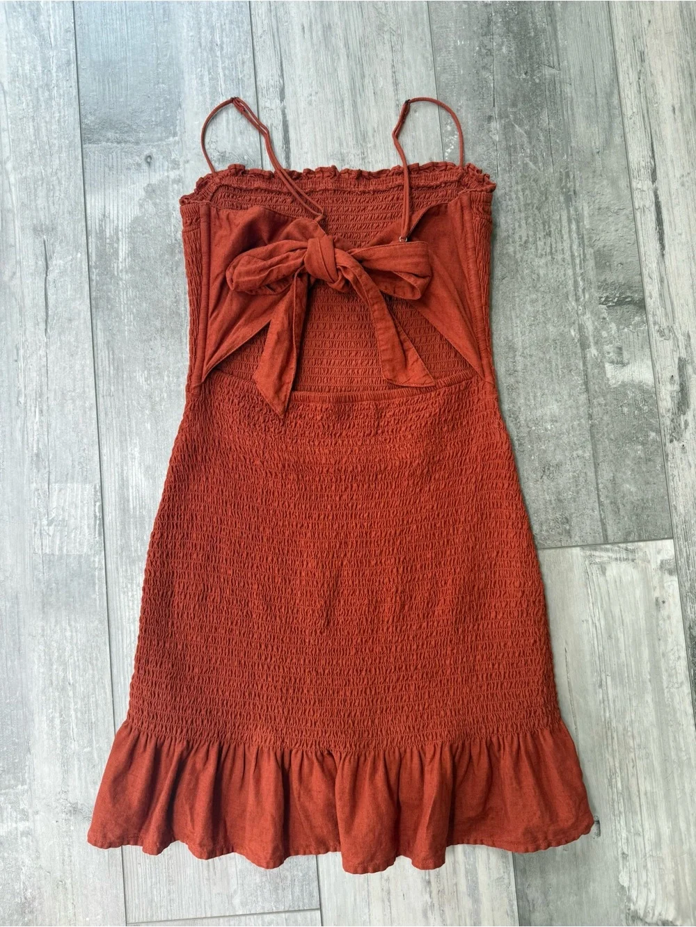 Abercrombie & Fitch Smocked Linen Blend Mini Dress Rust Orange Size Small - Picture 5 of 12